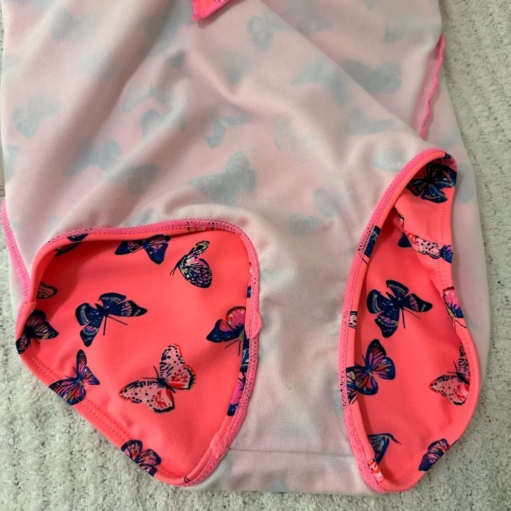 Kensie Girl Long - Sleeved Half - Zip Pink Butterfly Rashguard